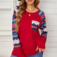 Geometric Long Sleeve Blouse With Pocket