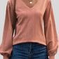 Eyelet V-Neck Lantern Sleeve Sweater