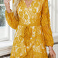 Pompom Trim Puff Sleeve Belted Lace Dress
