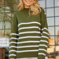 Striped Decorative Button Mock Neck Sweater