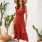 Tiered Ruffled V-Neck Cap Sleeve Dress