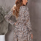Printed V-Neck Flounce Sleeve Dress