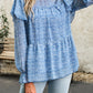 Printed Round Neck Flounce Sleeve Blouse