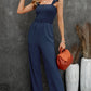 Ruffle Shoulder Smocked Pocket Jumpsuit