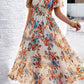 Smocked Floral V-Neck Short Sleeve Dress