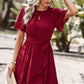 Round Neck Flutter Sleeve Belted Dress