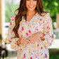 Floral Ruffle Shoulder Tie Neck Top