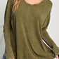 Exposed Seam Round Neck Long Sleeve Blouse