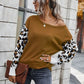Leopard Round Neck Dropped Shoulder Sweater