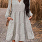 Lace Trim V-Neck Long Sleeve Dress