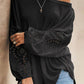 Openwork Dropped Shoulder Boat Neck Blouse