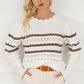 Openwork Striped Round Neck Sweater