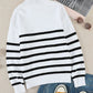 Striped Decorative Button Mock Neck Sweater