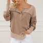 Exposed Seam Half Button Dropped Shoulder Sweashirt