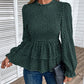 Printed Round Neck Smocked Flounce Sleeve T-Shirt