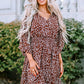 Printed Balloon Sleeve V-Neck Dress