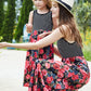 Girls Striped Floral Spliced Dress