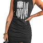 US Flag Graphic Tulip Hem Ruched Sleeveless Dress