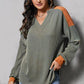Striped Notched Long Sleeve Blouse
