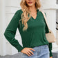 Frill Notched Neck Smocked Designed Long Sleeve Blouse