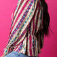Striped Tie Neck Flounce Sleeve Babydoll Top