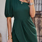 One-Shoulder Puff Sleeve Pleated Detail Romper