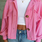 Ribbed Collared Neck Button Up Jacket