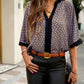 Geometric Print Notched Blouse