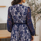 Pompom Trim Puff Sleeve Belted Lace Dress