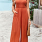 Frill Trim Tie Shoulder Wide Leg Jumpsuit with Pockets