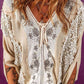 V-Neck Lace Detail Slit Blouse