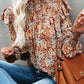 Floral Smocked Lantern Sleeve Ruffled Blouse