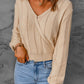 Openwork Surplice Dropped Shoulder Sweater