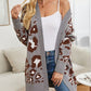 Leopard Open Front Dropped Shoulder Cardigan