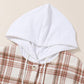 Plaid Drawstring Button Up Long Sleeve Hooded Jacket