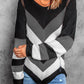 Eyelet Color Block Long Sleeve Sweater