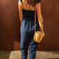 Ruffle Shoulder Smocked Pocket Jumpsuit