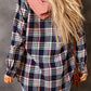 Plaid Drawstring Hooded Jacket with Pockets