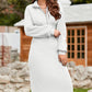 Half Zip Collared Neck Slit Midi Dress
