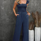 Ruffle Shoulder Smocked Pocket Jumpsuit