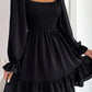 Smocked Square Neck Flounce Sleeve Mini Dress