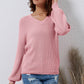 V-Neck Ribbed Dropped Shoulder Sweater