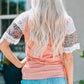Leopard Lace Trim Ribbed Round Neck Top