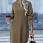 Buttoned Round Neck Long Sleeve Sweater Dress