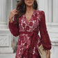 Pompom Trim Puff Sleeve Belted Lace Dress