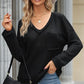 Waffle-Knit Pocketed V-Neck Blouse