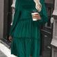 Smocked Balloon Sleeve Frill Trim Tiered Dress