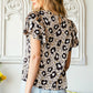 Animal Print Puff Sleeve Round Neck Blouse