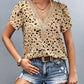 Animal Print V-Neck Petal Sleeve Blouse