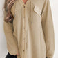 Waffle-Knit Button Up Drawstring Hoodie